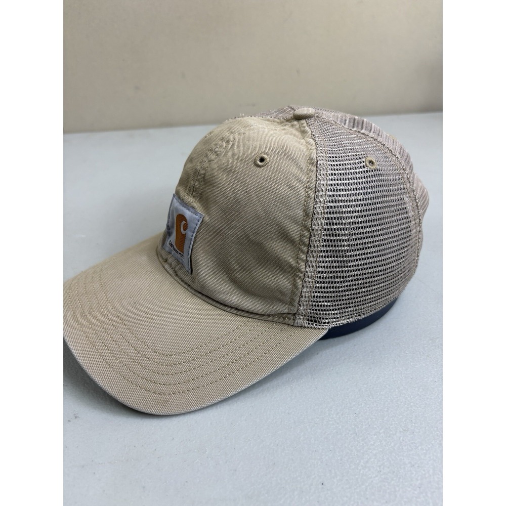 Carhartt Hat Snap-back Baseball Cap Tan Mesh Back Canvas Center Logo Workwear - Picture 3 of 8
